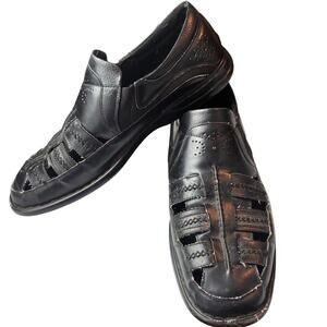 Stacy Adams Black Leather Weave Slip On Sandals Men’s 13 Lightweight Perforated